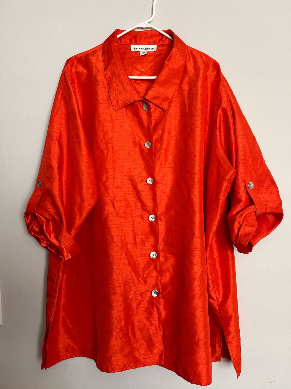Women's orange Solid Collared Button Front 3/4 Sleeve Blouse Sz 3X